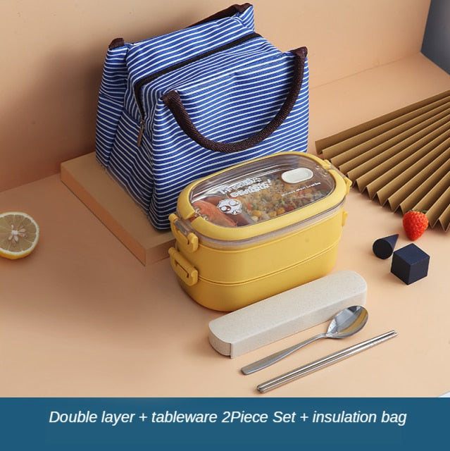 2-layer Lunch Box With Tableware, Portable Insulated Lunch Box