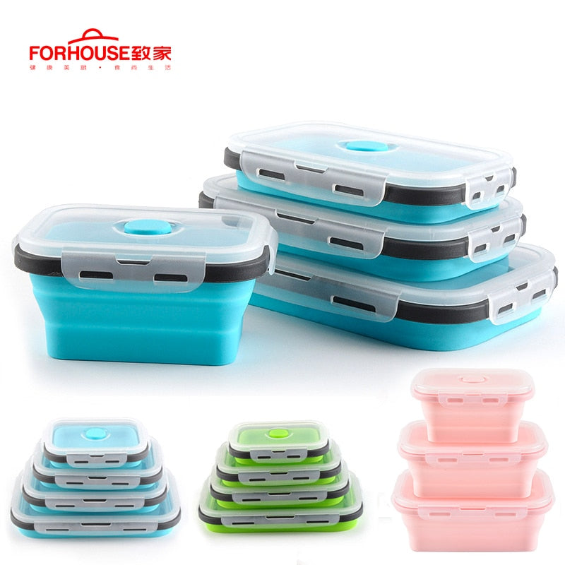 3Pcs/Set Silicone Folding Lunch Box with Lid Portable Picnic